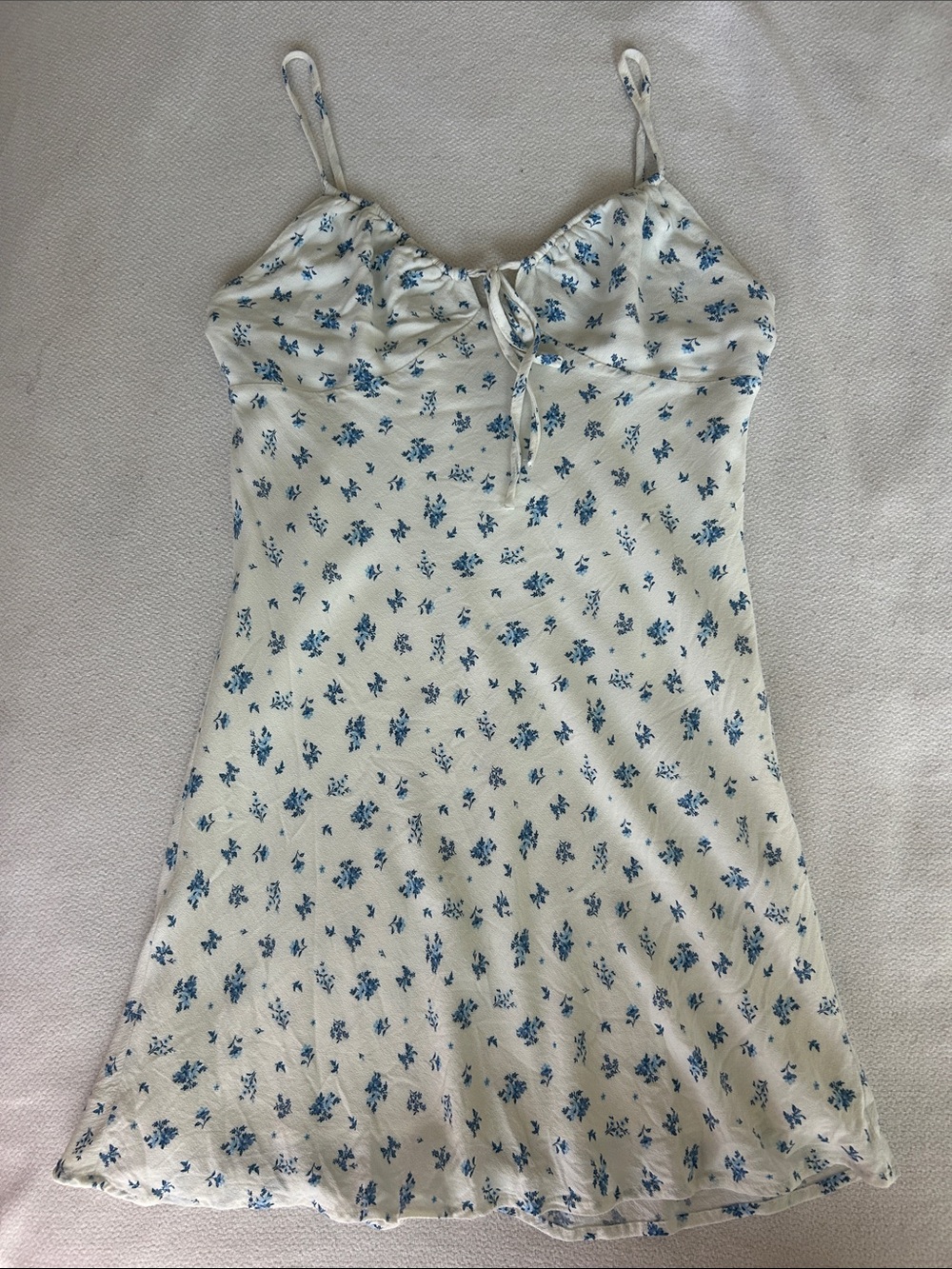 Forever 21 Cream Slip Dress with Blue Floral Motif